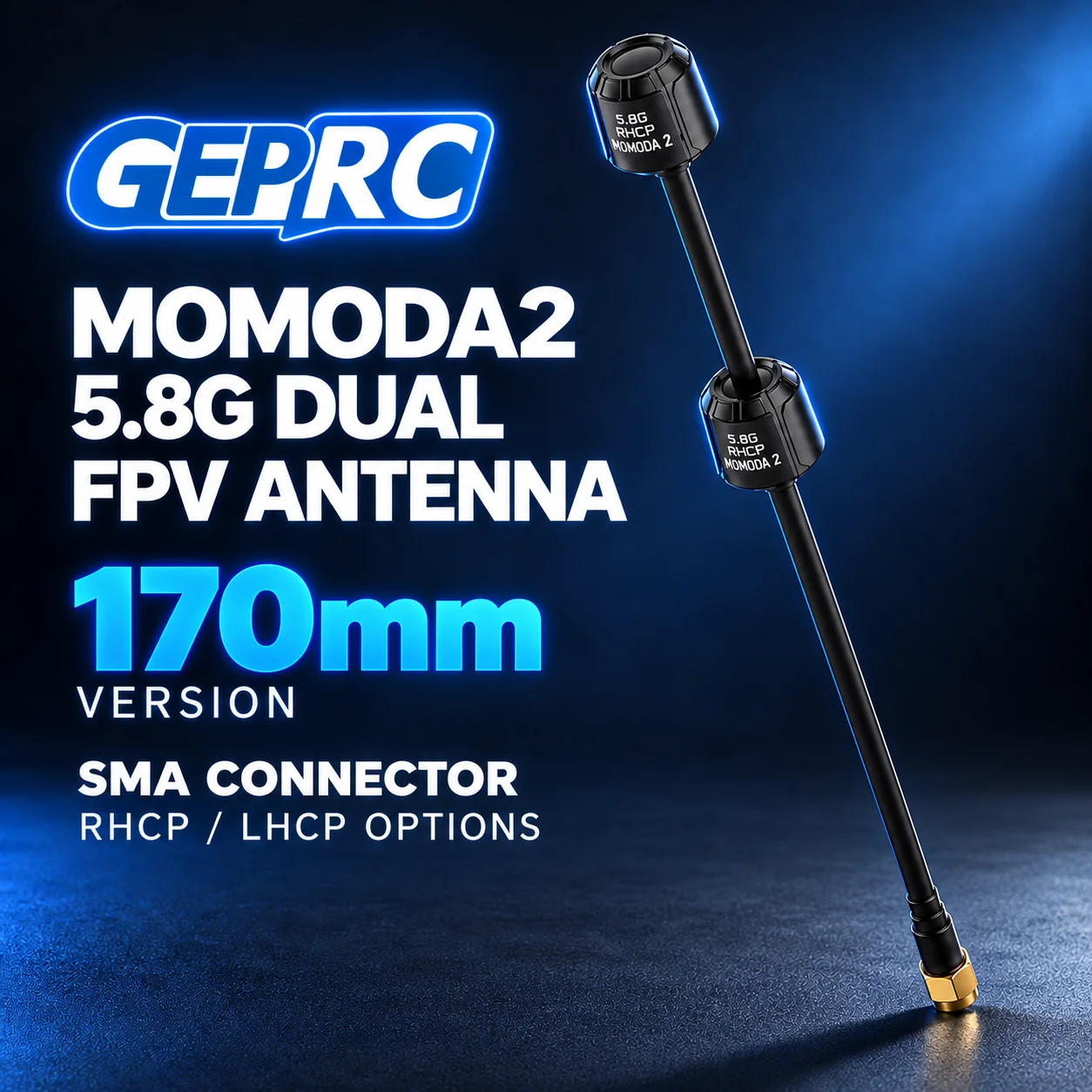 GEPRC Momoda2 5.8GHz Dual-Core FPV Antenna 170mm SMA RHCP/LHCP 3.8dBi Circularly Polarized Low VSWR for Drone Video Transmission
