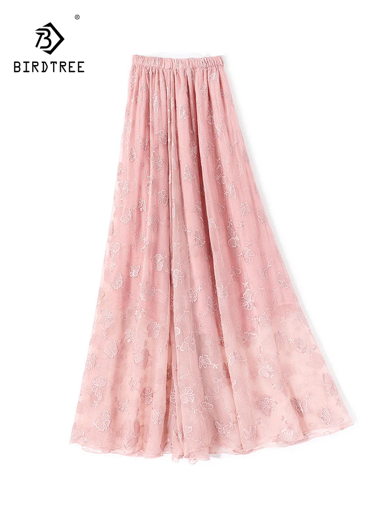 

Элегантные юбки BirdTree-Silk Qiao Qi, с вышивкой и эластичной талией, женская пляжная юбка-трапеция для отпуска, лето 2026 B64697CC