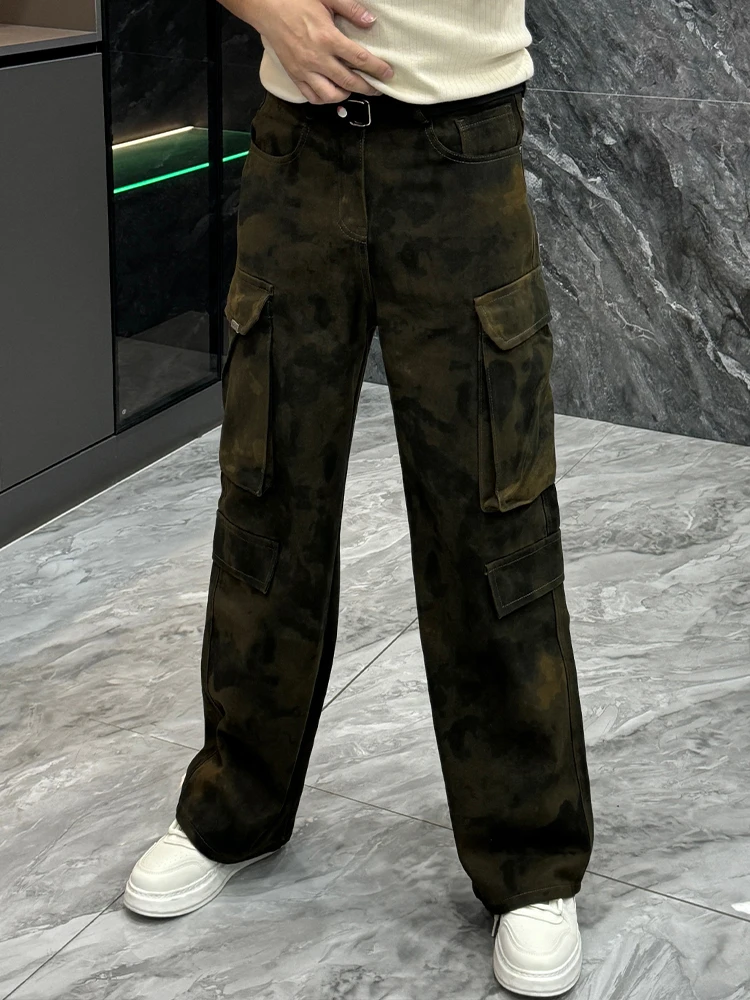 

American Style Trendy Camouflage Denim Pants Men Spring Fashion Loose Outdoor Wide Leg Pants Handsome Workwear Long Trousers