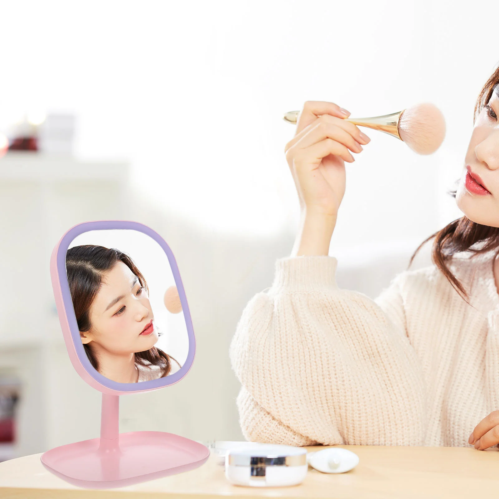 1Set LED-licht Desktop make-upspiegel Creatieve spiegel Damesspiegel LED-lichtspiegel Desktopspiegel