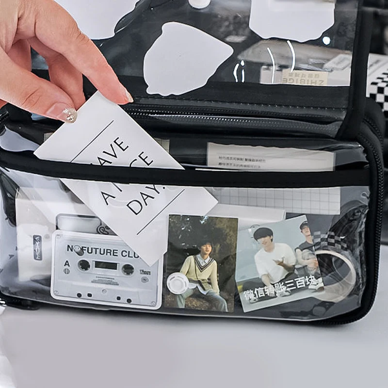 Large Capacity Pencil Bag Simple Stationery Storage Bag Children Pen Case Transparent Pencil Case Students School Supplies