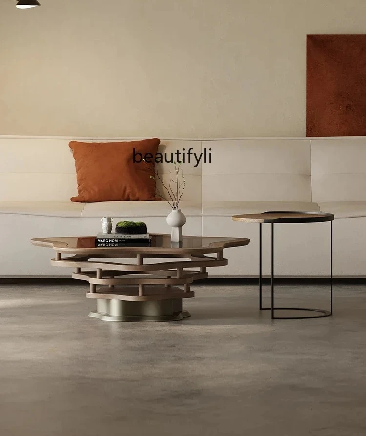 

Light luxury tempered glass living room coffee table high-end atmosphere Italian design sense special-shaped tea table