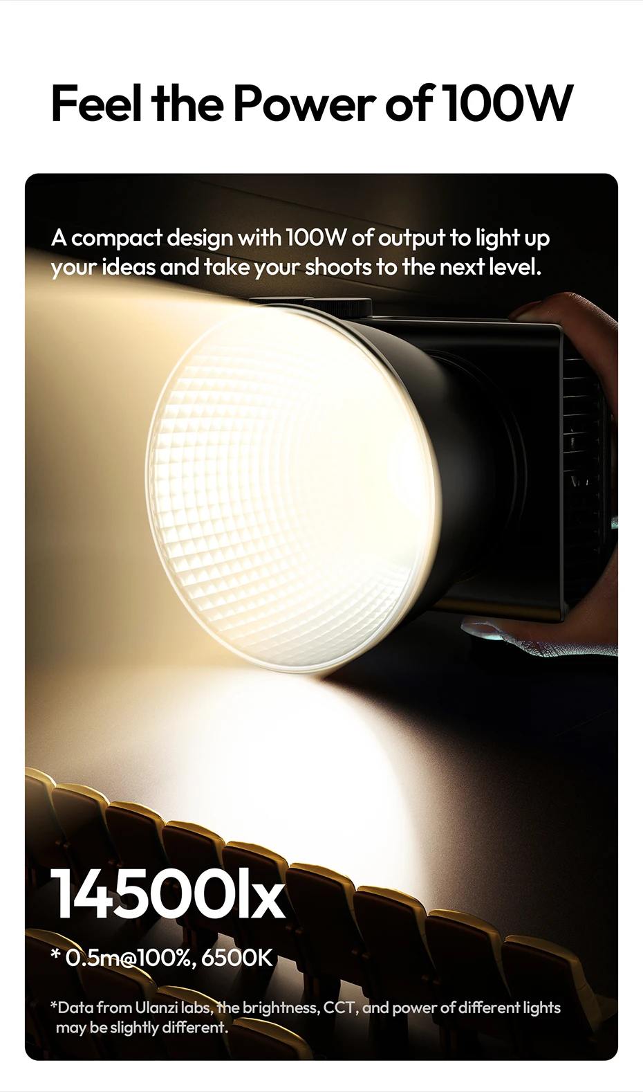 Ulanzi C01 100 W tragbare COB-Leuchte, 2700 K–6500 K, zweifarbig, leicht, für Kamera, Fotografie, Smartphone, Vlog, Livestreaming – Detail 7