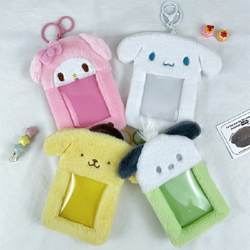 Sanrio Anime Cartoon Melody Transparent Card Cover Plush Toy Id Card Campus Card Love Bean Photo Card Bag Clip Album Pendant