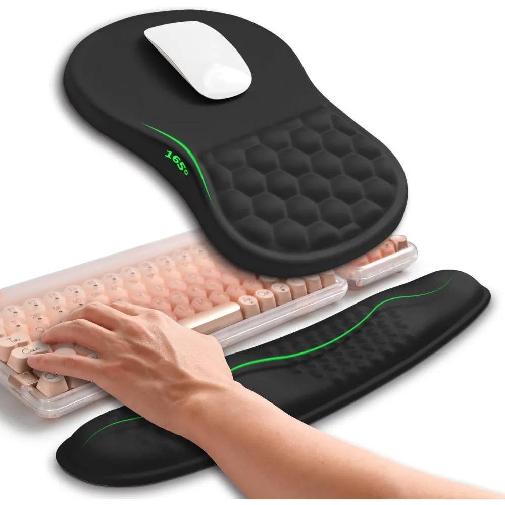 2in1 Wave Keyboard Wrist Rest and Ergonomic Mouse Pad for Wrist Pain Relief, Memory Foam Filled, Black