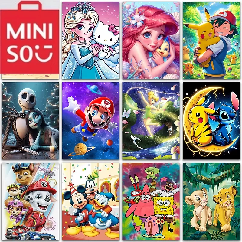 

Miniso Disney Pokemon Pikachu Super Mario 5D DIY алмазная живопись набор для вышивки круглый/квадратный дрель художественная мозаика домашний декор