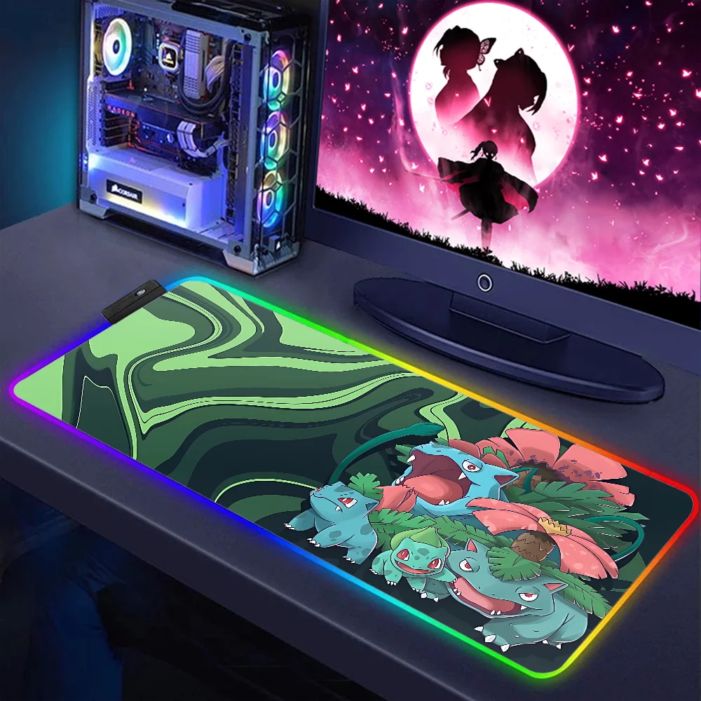 

P-pokemon Large Mouse Pad With Backlight Rubber Computer Accessories Pc Gamer Non-slip Over Edge Desk Mat Deskpad Mousepad Anime