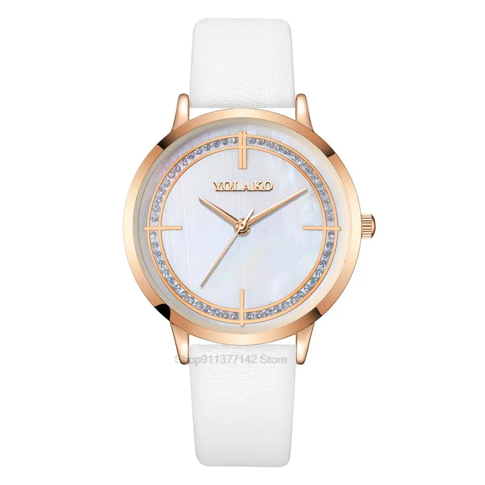 Luxury Simple Shell surface Rhinestone Watches Women Fashion Brand Quartz Qualities Ladies Leather Wristwatches Female Watch