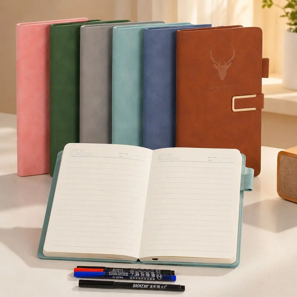 New PU Leather Magnetic Buckle Notebook Magnetic Buckle Deer Pattern PU Leather Notebook Pen Holder Office Notebook