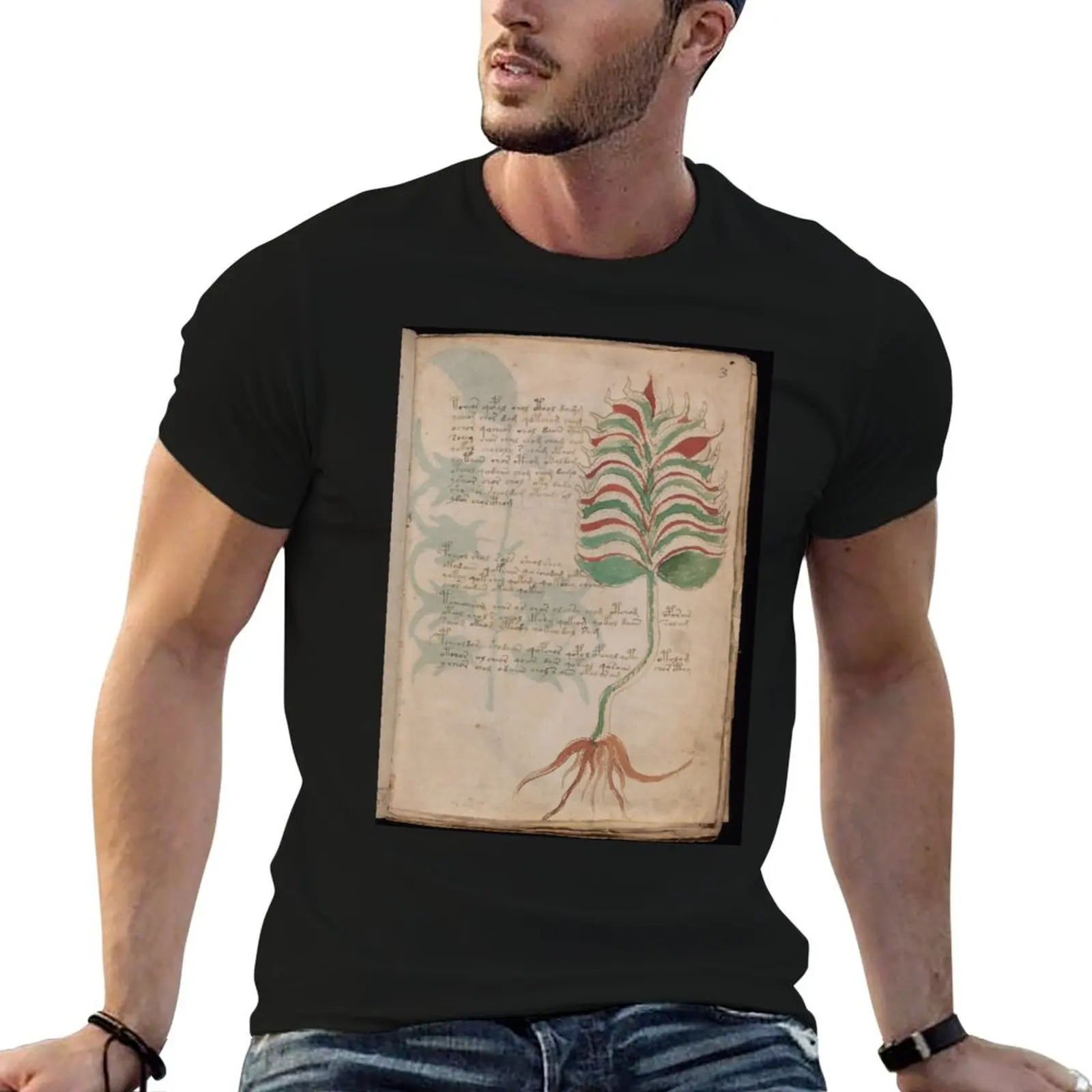 

t Voynich for leaves man shirt man manuscript t green graphic shirts cover cotton Illustrated codex T-Shirt book