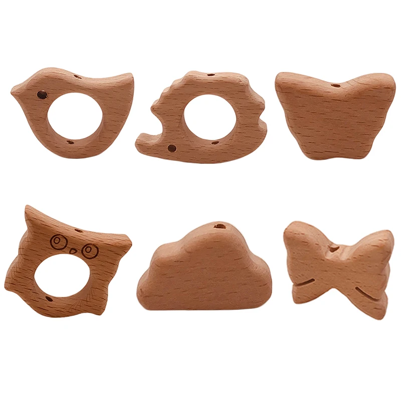 

ABCPICK 100pcs Beech Wooden Animal Bow Beads Toys Eco-Friendly Natural DIY Pacifier Chain Jewelry Making Handmade Accessories