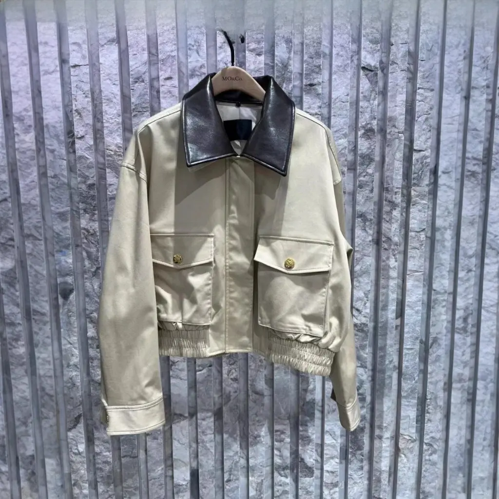 

MO Ladies Short Jacket Autumn New Detachable Leather Collar Workwear Style For Women Fashionable Outerwear