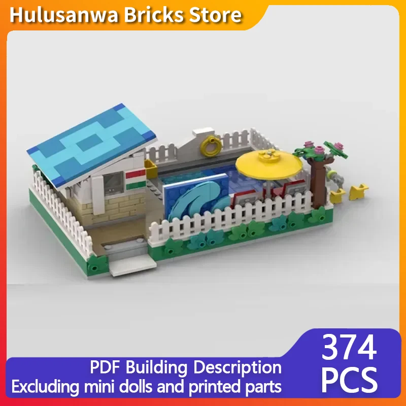 Street View Model MOC Building Bricks Leisure Pool Gourmet Shop Modular Technology Gifts Holiday Assemble Children Toys Suit