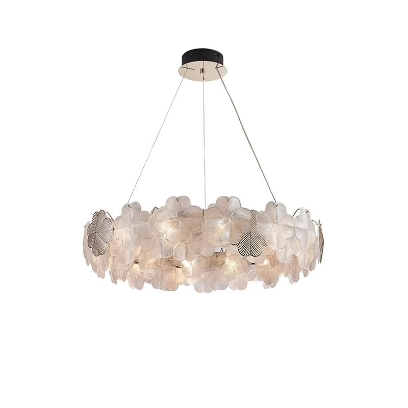 

Postmodern LED Glass Four Leaf Clover Collection Gold Chrome Chandelier Lighting Hanging Lamp Decoration For Living Room