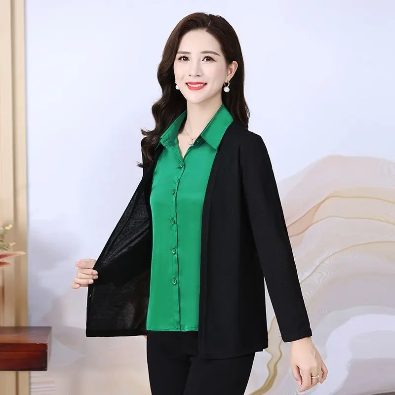 Temperament Simple Autumn Shirt Women Fashion Fake Two Patchwork Casual Versatile Button Office Lady Chic Long Sleeve Blouses