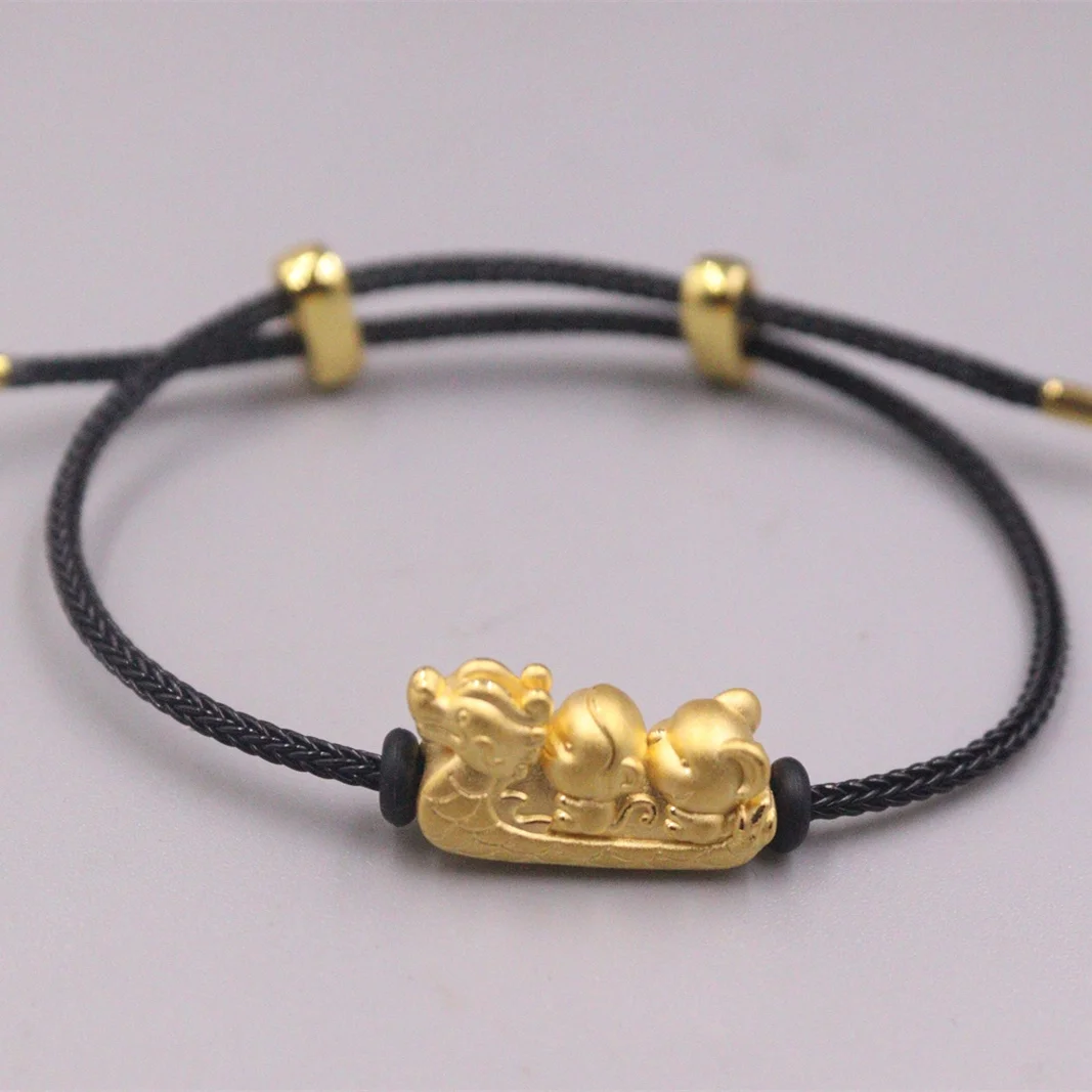 

Pure 999 24K Yellow Gold Women 3D Lucky Dragon Monkey Mouse Boat Pendant Bracelet 1.9-2.1g