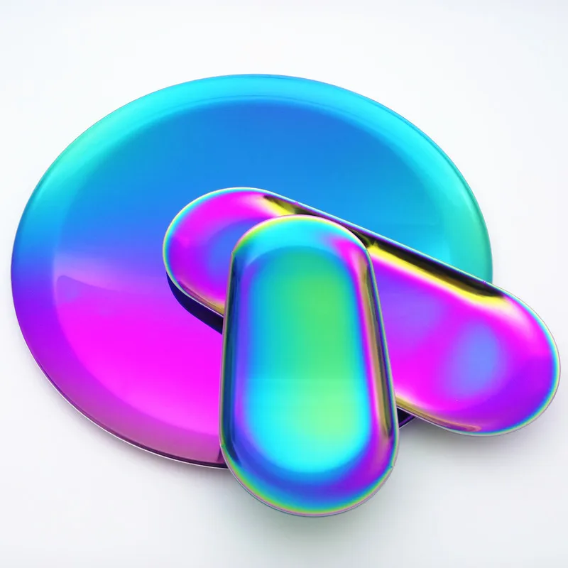 

Радужная тарелка, блюдо для закусок, поднос из нержавеющей стали, овальная форма, теплое украшение для дома, Золотая еда, рождественская сервировка