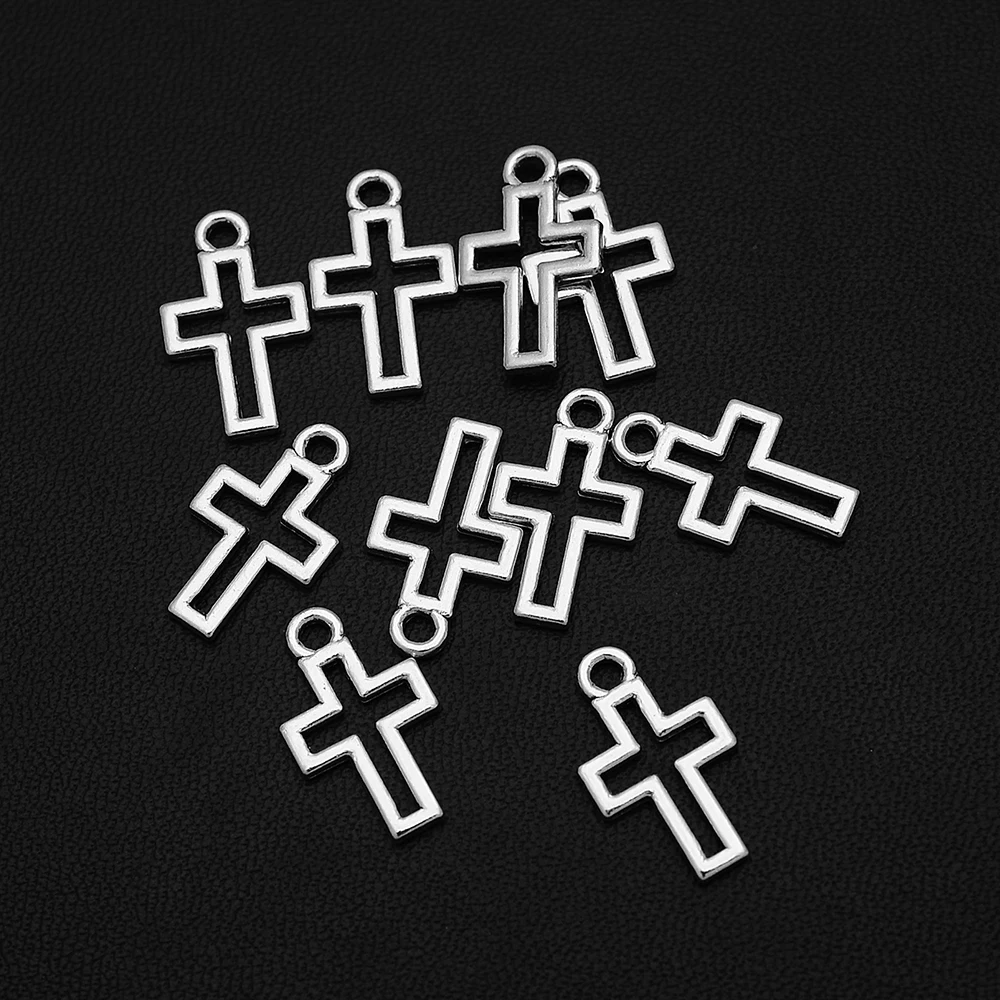 40pcs/lot--10x17mm Mini Hollow Cross Charms Pendants For Diy Jewelry Making Supplies Accessories Wholesale Bulk Items