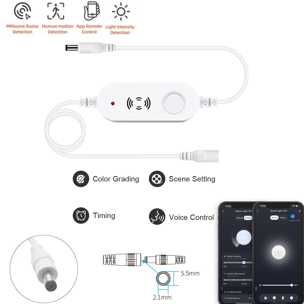 Tuya WiFi DC12V COB LED قطاع ضوء تحت مصباح كابين PIR وجود الإنسان محس حركة باهتة المطبخ عرض ديكور غرفة نوم #3