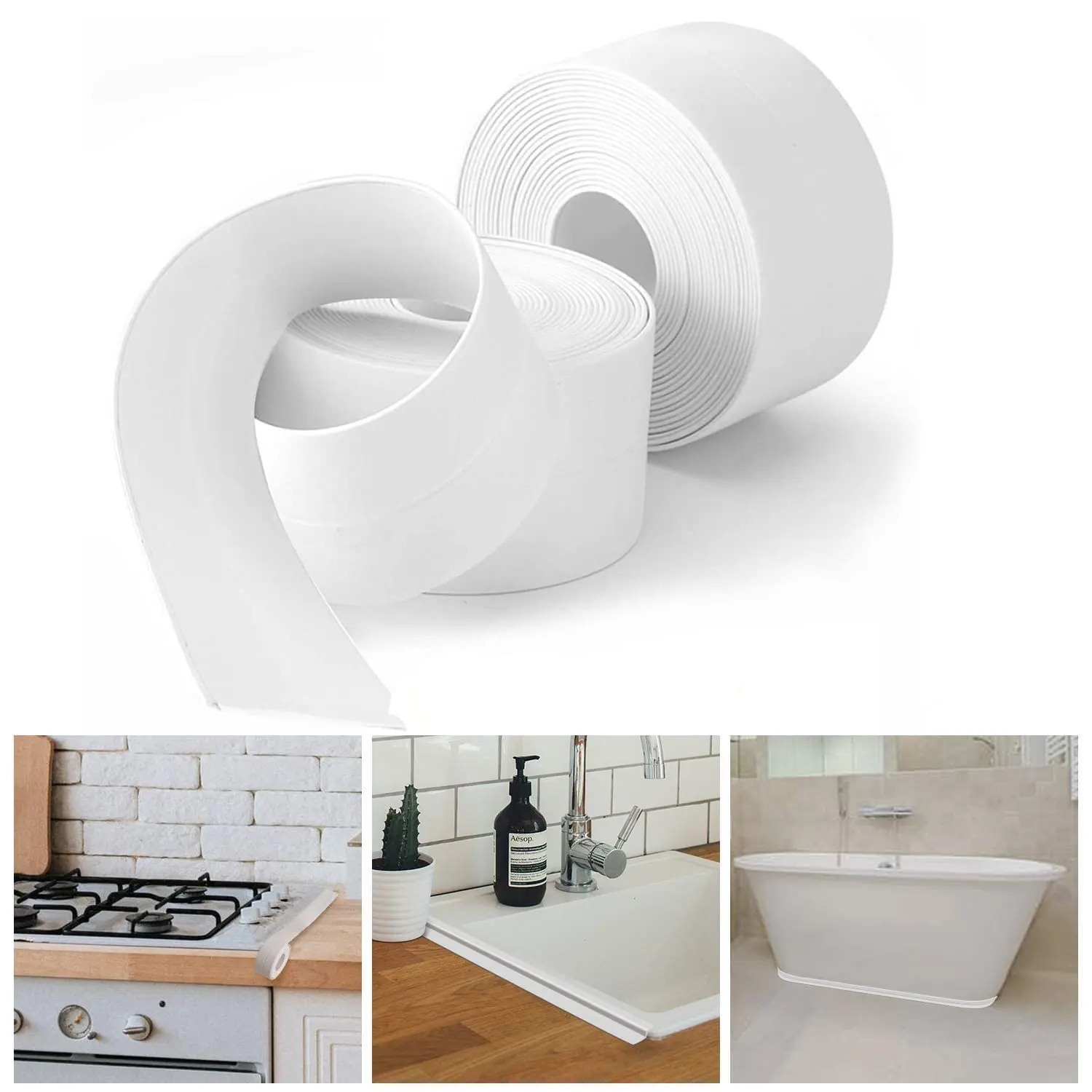 

Bath & Kitchen Caulk Tape Sealant Strip, PVC Self-Adhesive Tub & Wall Sealing Tape, Shower Tile Sealer (2PC)