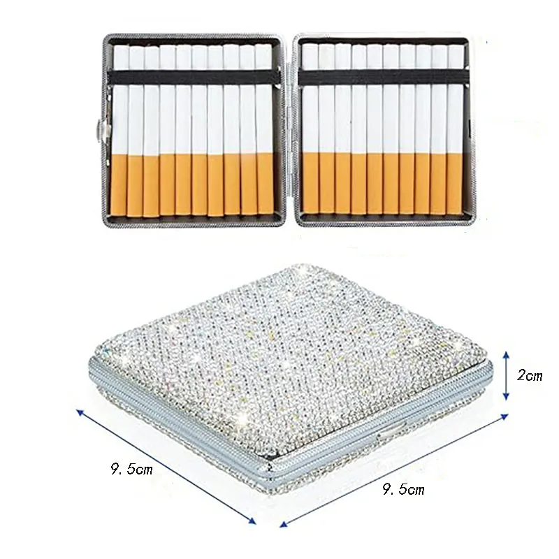 

Женская сигарета Bling Стразы, портативная сигарета чехол, ультратонкая Женская сигарета из нержавеющей стали, аксессуары для курения, емкость 10-20