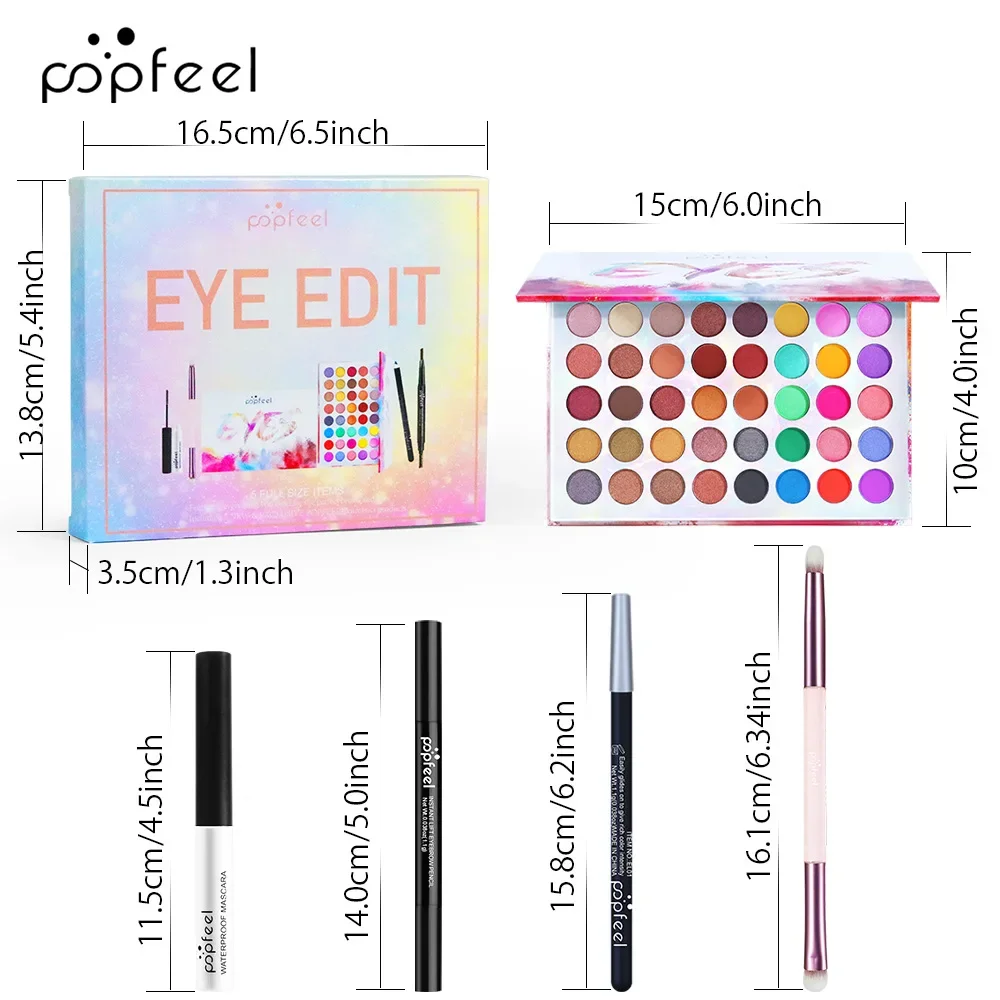 Best-Selling Popfeel 40 Colors Glitter Eye Shadow Palette Make Up Minerals Eyeshadow Pallete Eyebrow Eyeliner Mascara Brush Sets