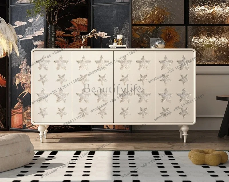 

French solid wood dining side cabinet cream color compound medieval shoe cabinet foyer large capacity storage fashion