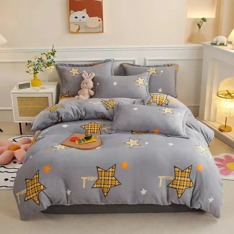 100% Polyester Flannel Duvet Cover Winter Extra Thick Single Piece Coral Velvet Warm Duvet Cover Double Comforter Double Soft