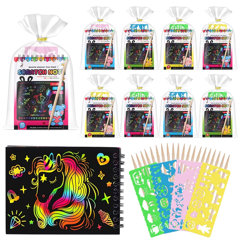 12~36pcs Rainbow Scratch Notebook for Kids Rainbow Magic Scratch Off Paper Set classroom christmas gifts Birthday Party Favor