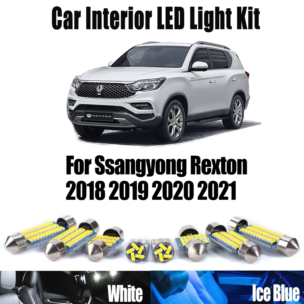 

11Pcs Canbus Car LED Interior Map Dome Number Plate Reading Bulbs Light Kit For Ssangyong Rexton 2018 2019 2020 2021 Accessories