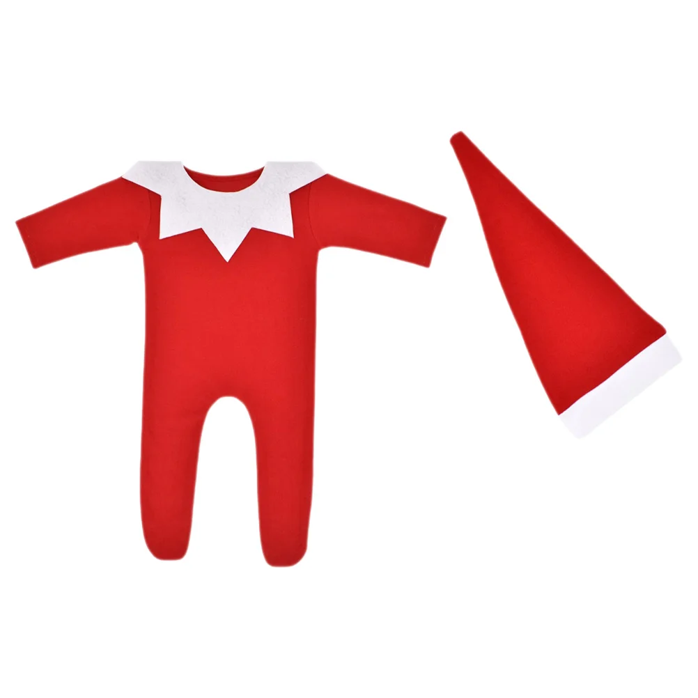

1Set Newborn Baby Romper Set Christmas Bodysuit Long Sleeve Hat Collar Infant Photo Prop Baby Romper Infant Bodysuit
