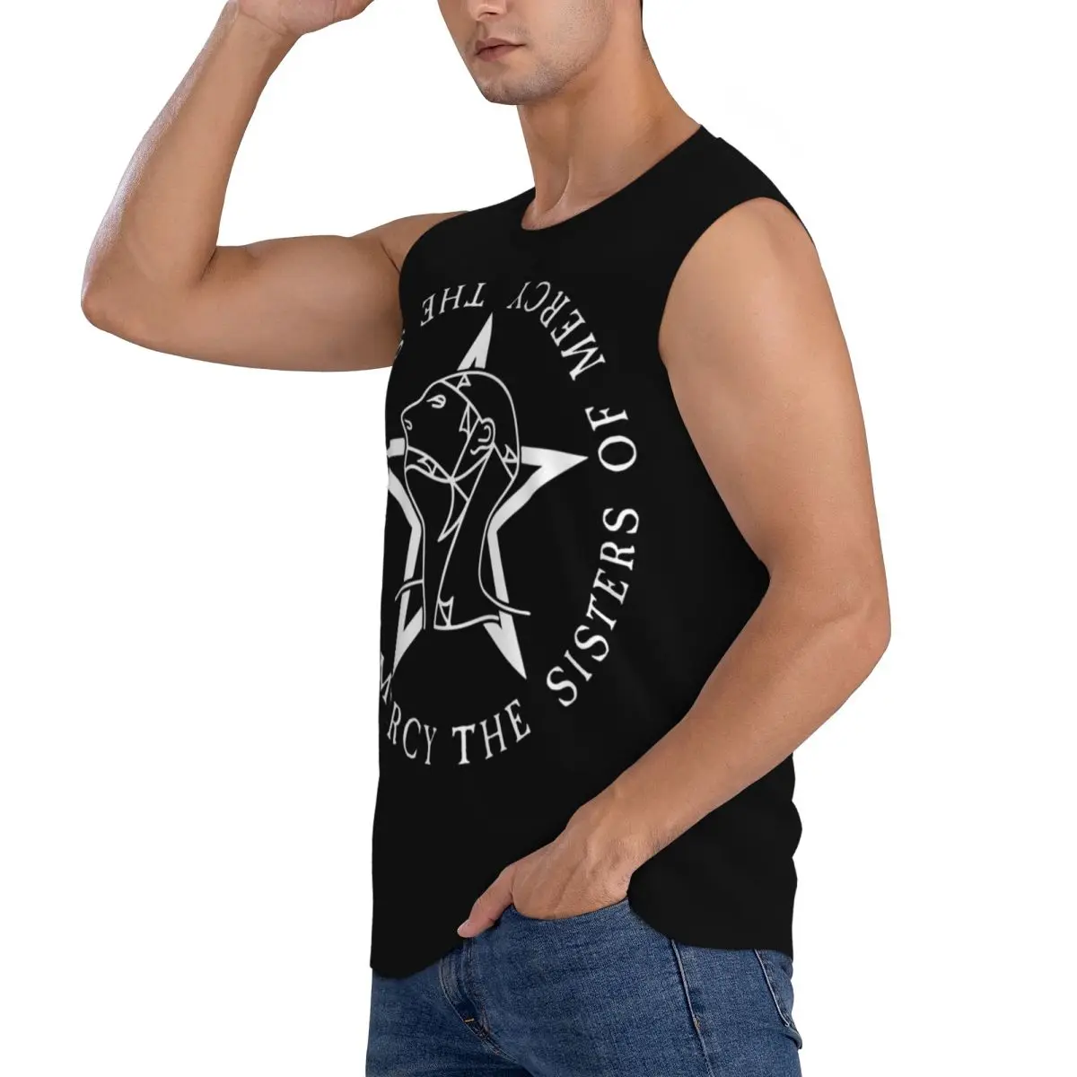 Round Text Logo Goth The Sisters Of Mercy Men Sleeveless Tank Tops Quick Dry Breathable Gym Fitness Running Summer Sport Vest