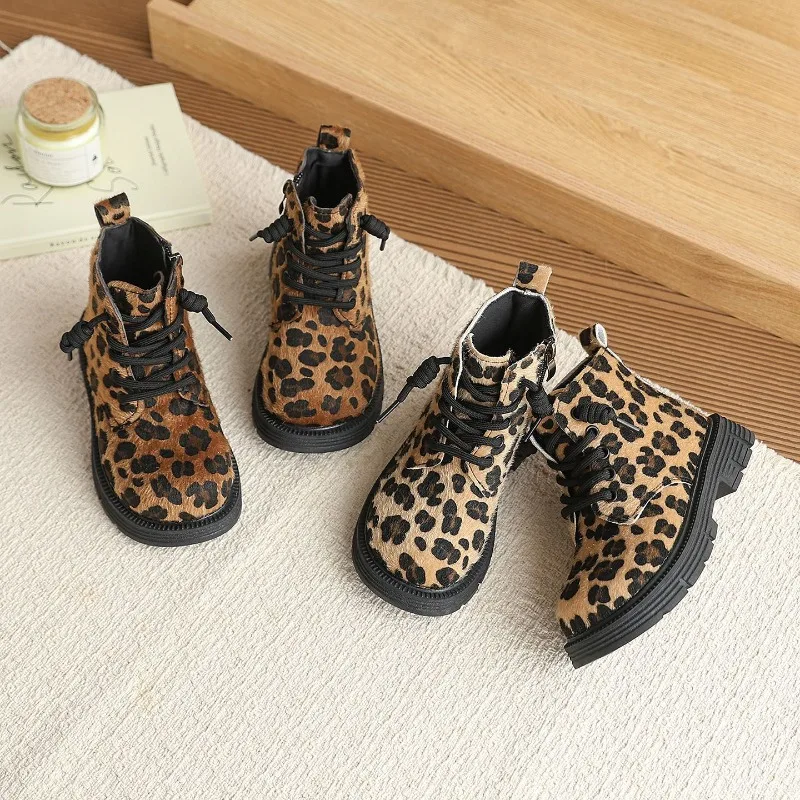 Kid's Leopard Print Short Boots 2026 New Women's Fashionable and Versatile Suede Anti Slip Autumn and Winter Women's Snow Boots