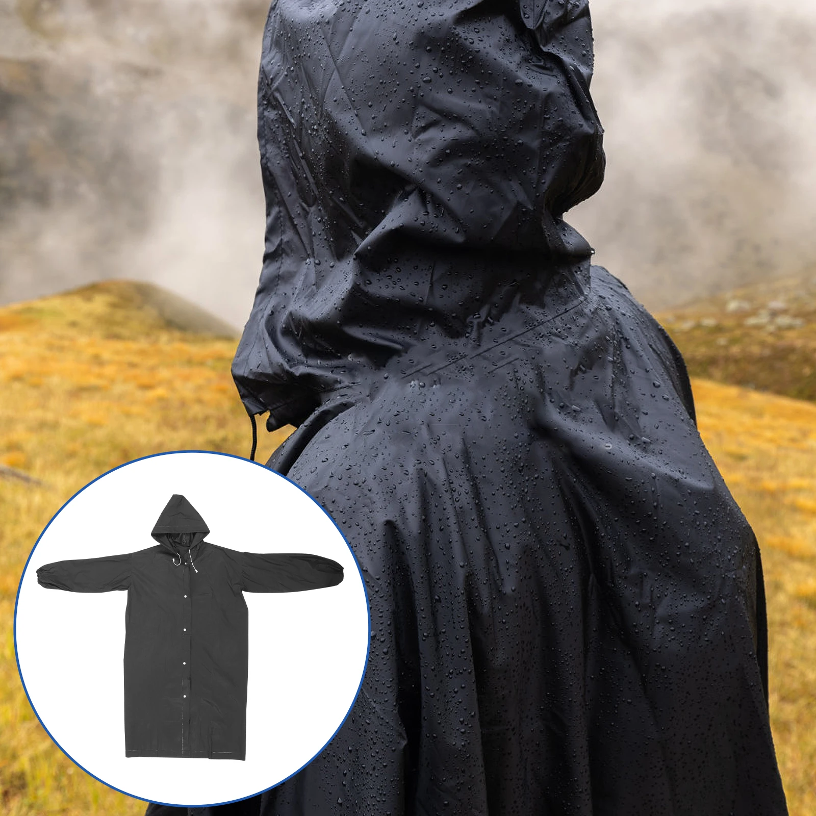 

Long Reusable Rain Poncho Black EVA Material Hooded Long Design Waterproof Raincoat Motorcycle Rain Poncho For Men Gear