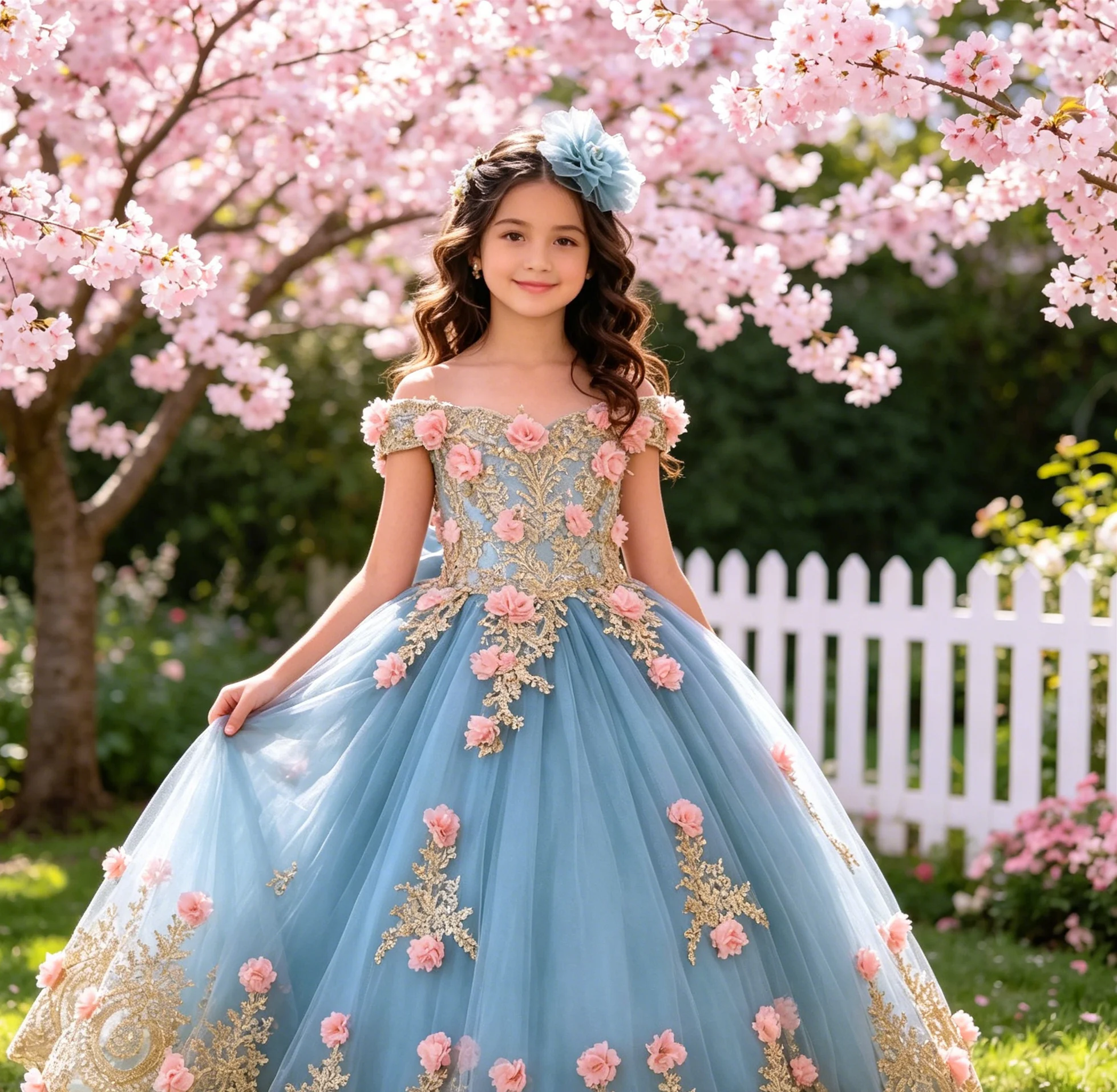 luxury Custom Flower Girl Dress For Wedding Off Shoulder Appliques Floor Lenght Kids Birthday Party First Communion Gown