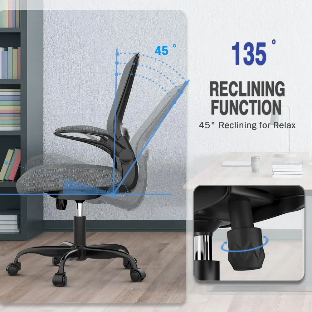 Silla de oficina, silla de escritorio ergonómica con soporte lumbar ajustable, silla de ordenador de malla con respaldo alto y reposabrazos abatibles-BIFMA Pas