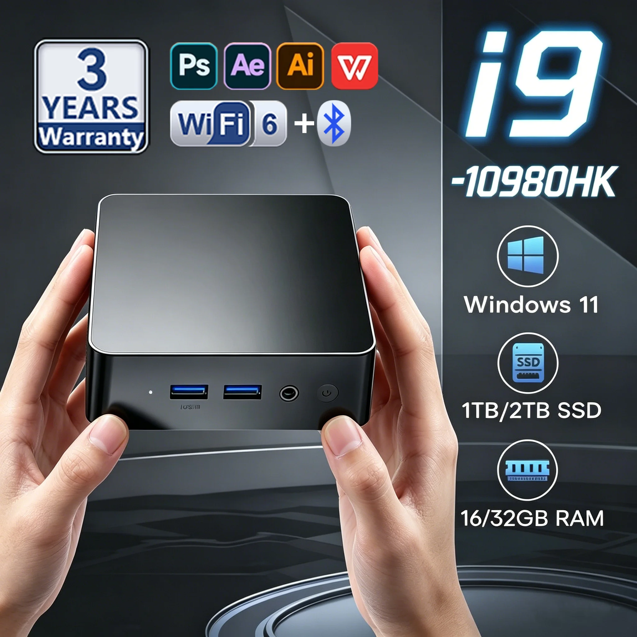 Mini PC Windows 11 Pro Core I9 10980HK Small Pocket Computer 32GB RAM 1TB/2TB SSD 4K 60Hz WiFi6 BT5.2 Gaming Desktop PC Portable