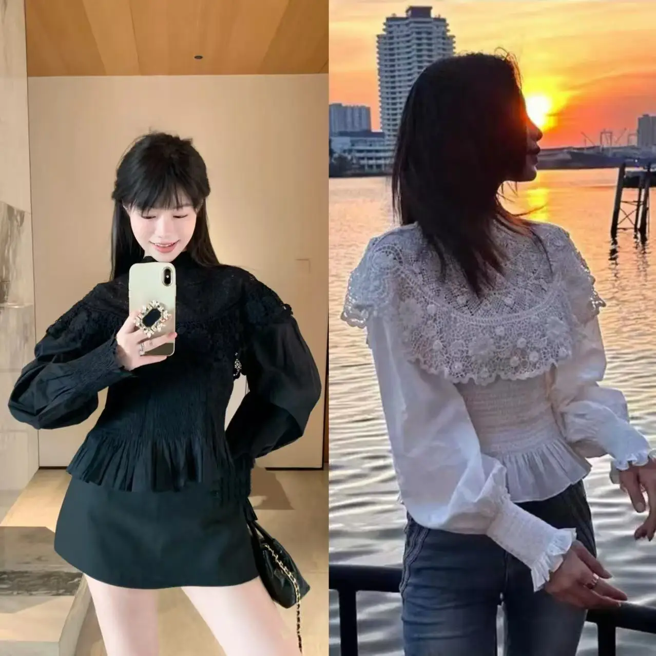 

Long Sve Lace Flower Embroidery Slim Fit oulder Design Lantern Sve irt Spring Summer New Sle French Sle Cotton ...