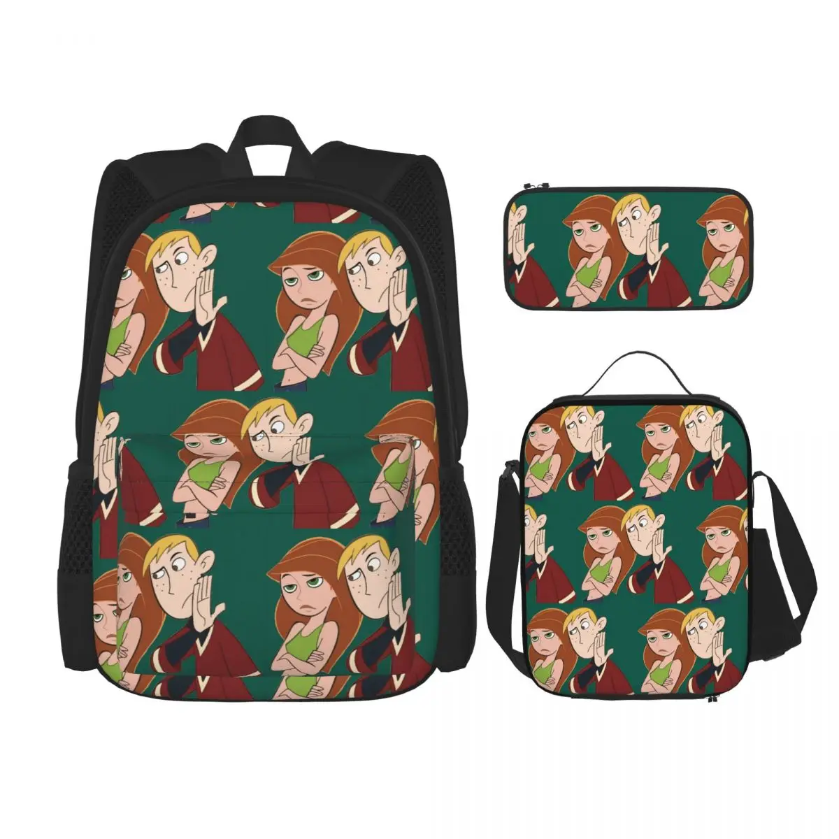 Sacs à dos Kim Possible pour étudiants, sacs d'école, sac à déjeuner, trousse à crayons, ensemble de trois pièces