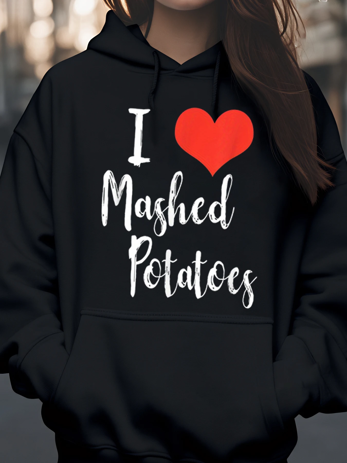 سترة بغطاء للرأس مطبوعة بطاطس مهروسة لعيد الشكر للنساء