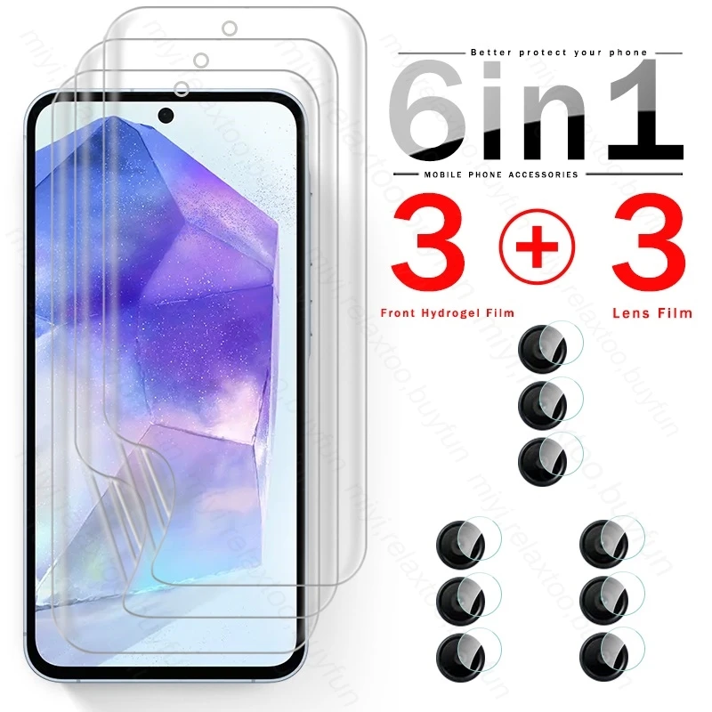 6 In 1 Hydrogel Film Screen Protector For Samsung Galaxy A55 A35 A25 A15 5G Samsang A 55 35 25 15 2024 Camera Protective Glass