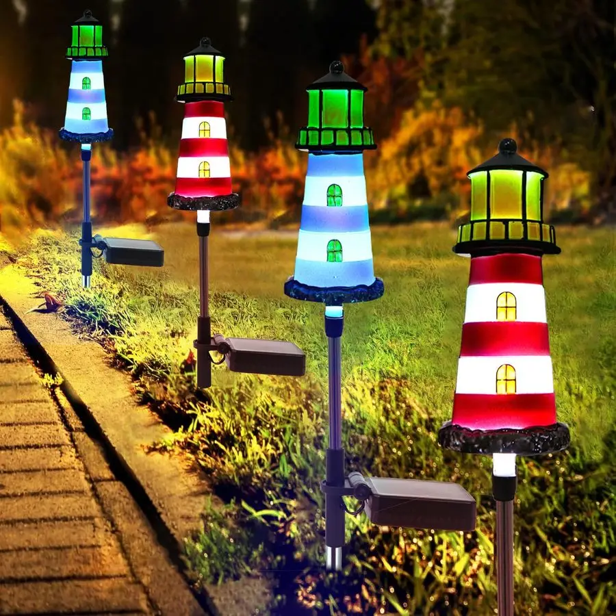 Powered Waterproof Garden Lights 4 Pack Lighthouse Design for Outdoor Garden Lighting, Backyard Decorations amp DIY Backyard Pat