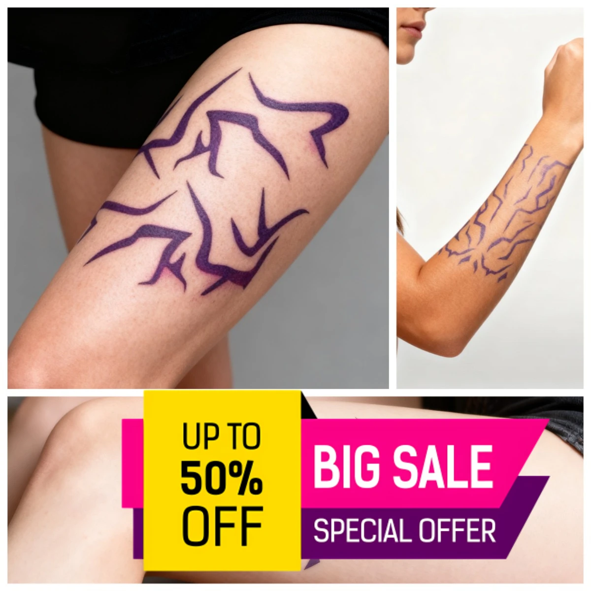 وشم مؤقت، مكياج برق أرجواني جريء لألعاب لعب الأدوار التنكرية، ملصقات فنية للوجه مقاومة للماء