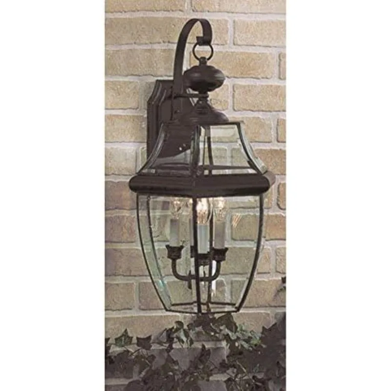 23 Inch 3-Light Mystic Black Wall Sconce, French Country Exterior Wall Lantern Fixture, E12 Base, Clear Glass