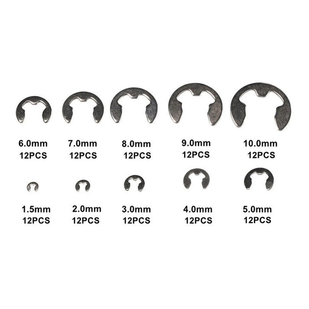 120Pcs E-Clips C Clips Stainless Steel Kit Retaining Ring Snap Internal Circlip Ring Assortment Kit Assorted 1.5mm To 10mm - view 5