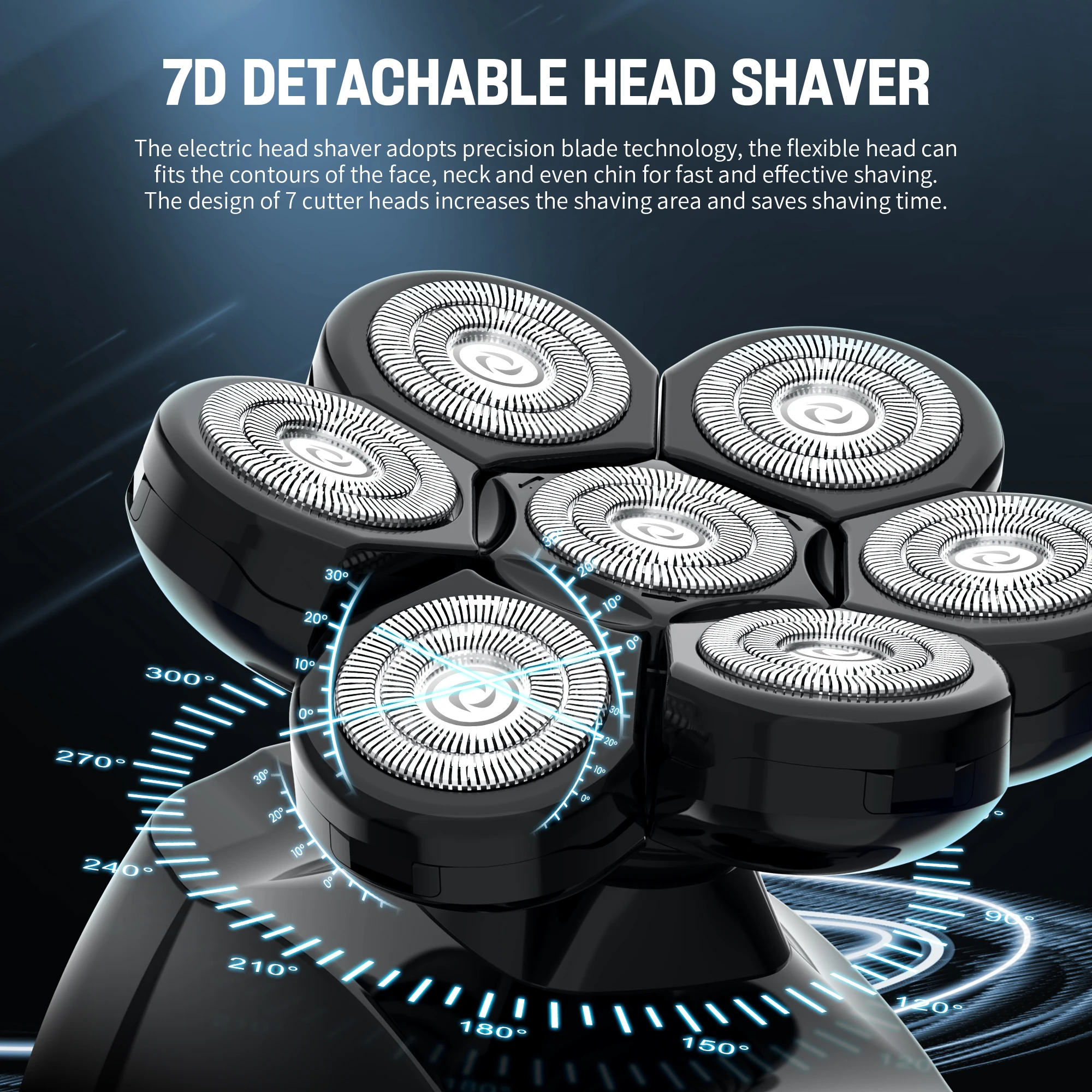 Barbeador de Cabeça Elétrica para Homens Carecas 7D Cabeça Flutuante Aparador de Pêlos Recarregável 6 Em 1 Impermeável Wet Dry Beard Razor