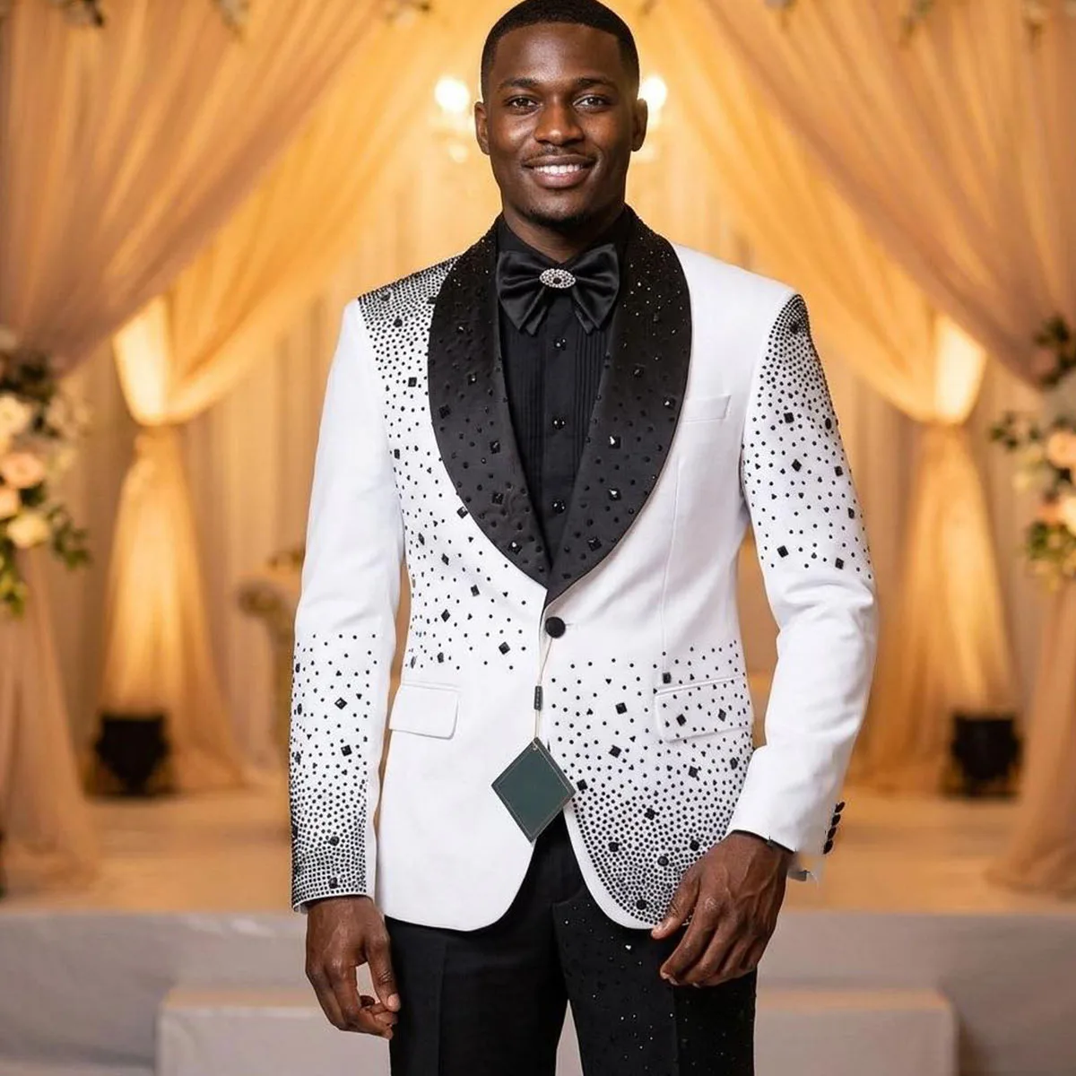 

High Quality 2 Pieces Sets Diamond Men Suits Ropa Hombre Peaked Lapel Groom Tuxedos Male Party Prom Blazer Customized