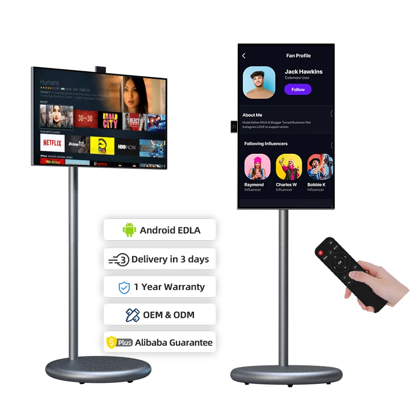 Tablet Android TV Mobile 27 Inci 128GB, Televisi Pintar Portabel Interaktif dengan Roda