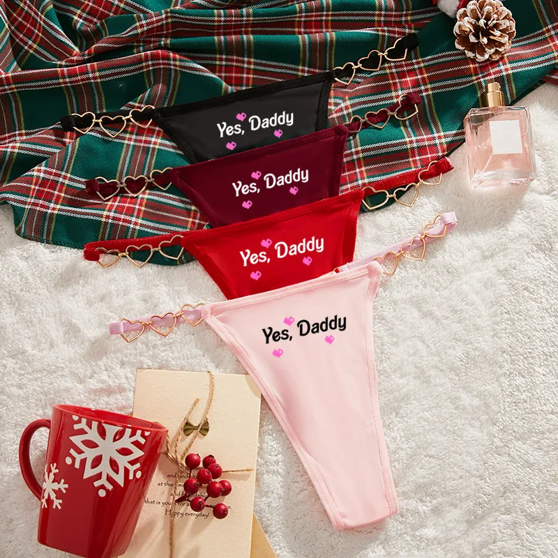 Yes Daddy Letter Sexy Thong for Women Love Decoration Cotton Crotch Lowrise Womens Underwear Female Panties Girlfriend Wife Gift