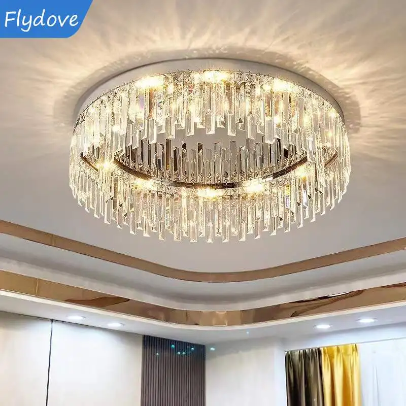 

Crystal LED Ceiling Lamps Modern Round Luxury Minimalist Living Room Decor Chandelier Bedroom House Indoor Lighting